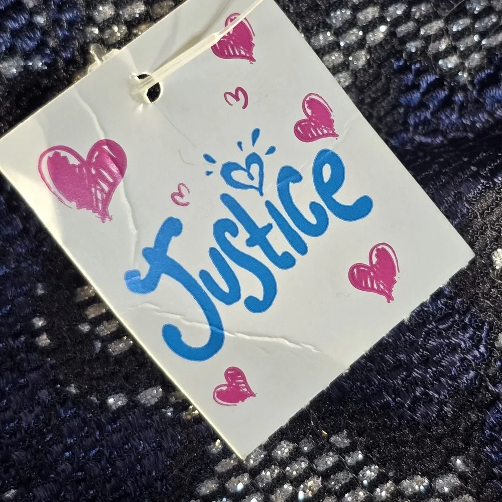 Justice‎ Lace Tulle Fit and Flare Dress Girls 14 Navy Blue Silver Holiday Party